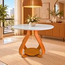 Ver imagem 2 de Mesa de Jantar 4 Lugares Redondo Bella Tampo 100cm Laqueado com Vidro Branco/Off-White/Mel