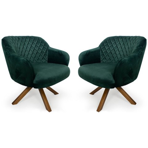Kit 02 Poltronas Jade Tressê Giratória Giromad Veludo Verde - Nexta Casa