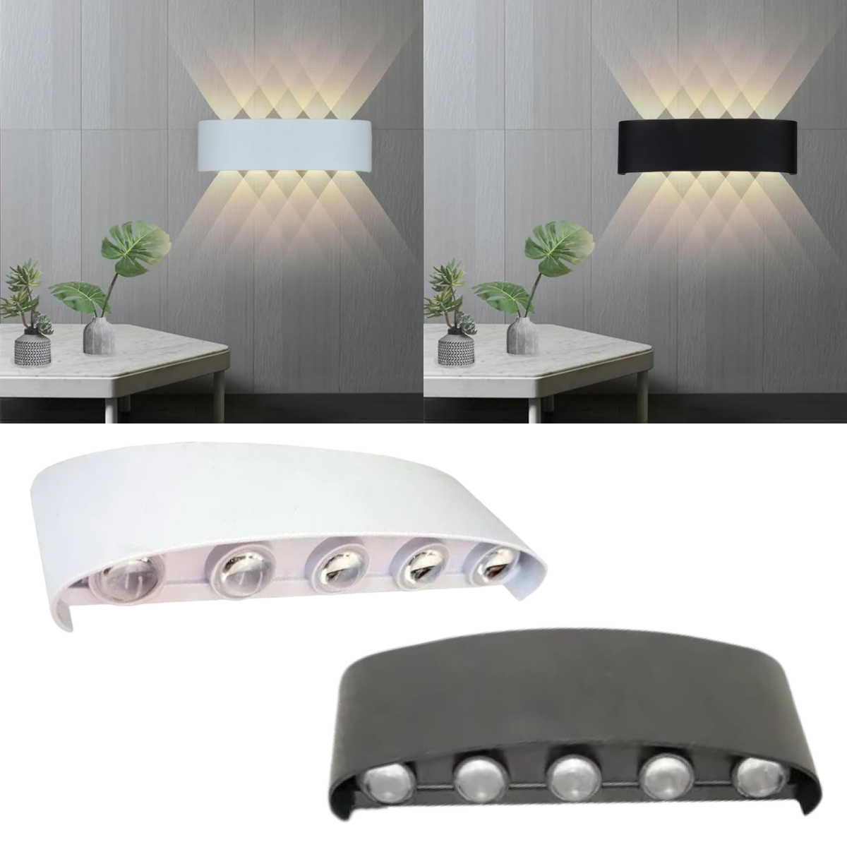 1 Arandela Meia Lua De Sobrepor LED 10W Bivolt IP65 Luz Branco Quente Com 10 Fachos Com Direção Cima
