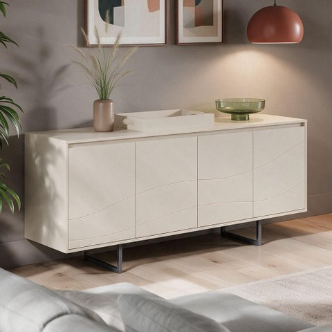 Aparador Buffet para Sala de Jantar 4 Portas 180cm Pés Industrial Graciosa A05 Off White - Lyam