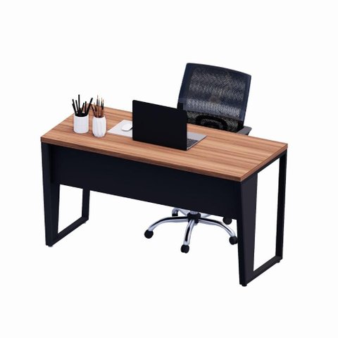 Escrivaninha 135 Cm Pés Metal e Cadeira P/ Escritório F5 Cor:nogal com Preto