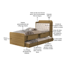 Ver imagem 2 de Cama de Solteiro com Auxiliar Tamires com Capitone Estofado 2 Gavetas e Bau de Mdf