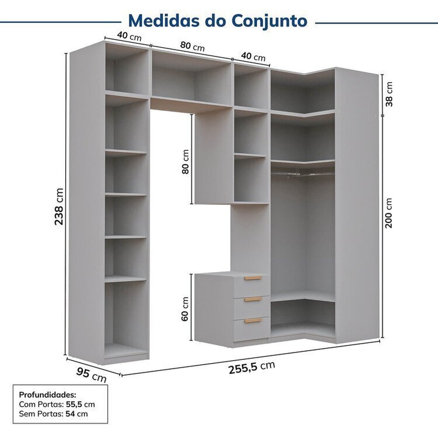 Guarda-roupa Modulado de Canto 8 Peças 10 Portas Jade Cabecasa Madeiramadeira - 4