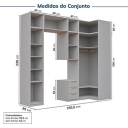 Guarda-roupa Modulado de Canto 8 Peças 10 Portas Jade CabeCasa MadeiraMadeira - 4