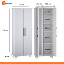 Ver imagem 7 de Armário Organizador Multiuso com 2 Portas e Rodízios Branco com Prateleiras Internas