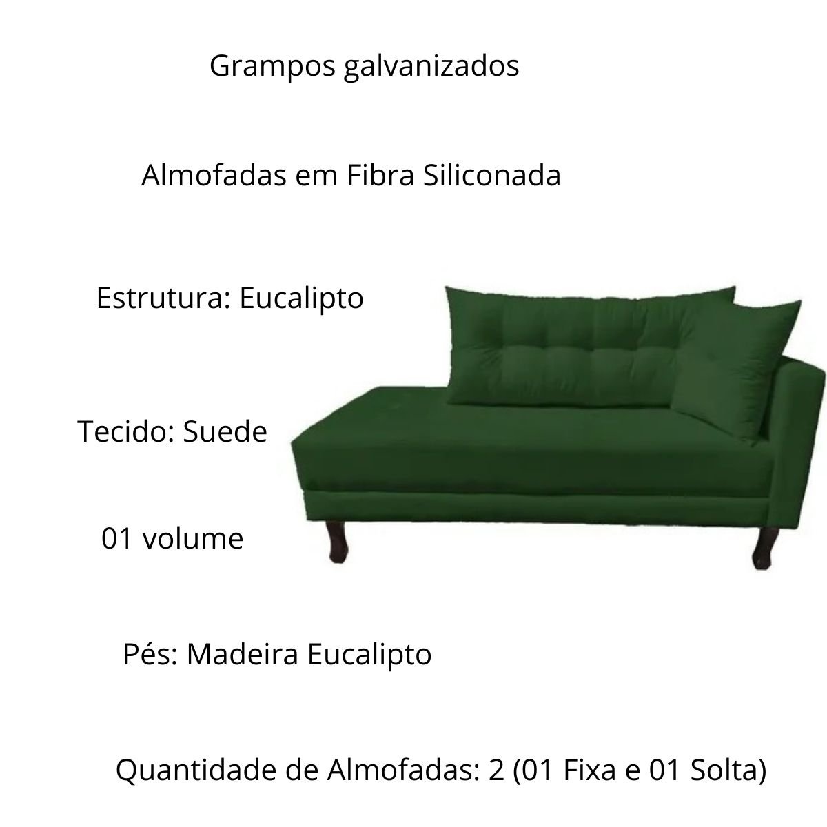 Divã Recamier Psicologia Troya 160 Cm Suede Verde - Fm - 3