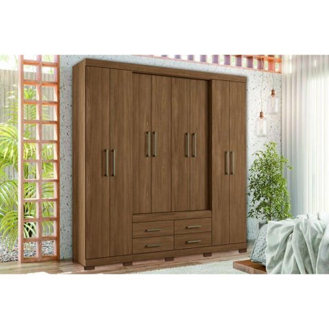 Guarda Roupa Casal 8 Portas e 4 Gavetas C/ Pés Nápoles Jatoba - Santos Andirá