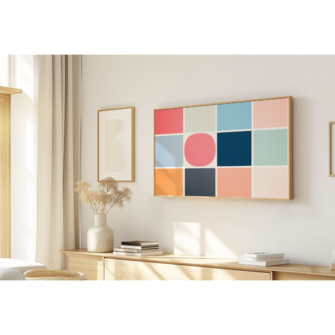 Quadro Decorativo N°92 105x60cm - Panorâmico Mosaico - Grade - Madeira Clara - Rollflex