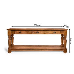 Aparador Mesa Rústico Decorativo em Madeira Maciça Bh 200cm com Pés Torneados - Natural - 3