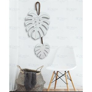 Decoração Folhas Brancas em Madeira Costela de Adão com Corda