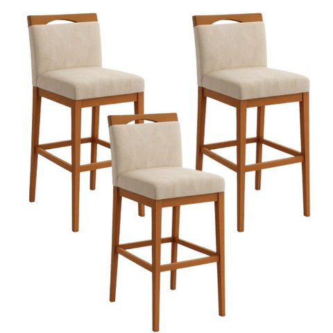 Kit 3 Banquetas Alta Cozinha Gourmet Conforto Suede
