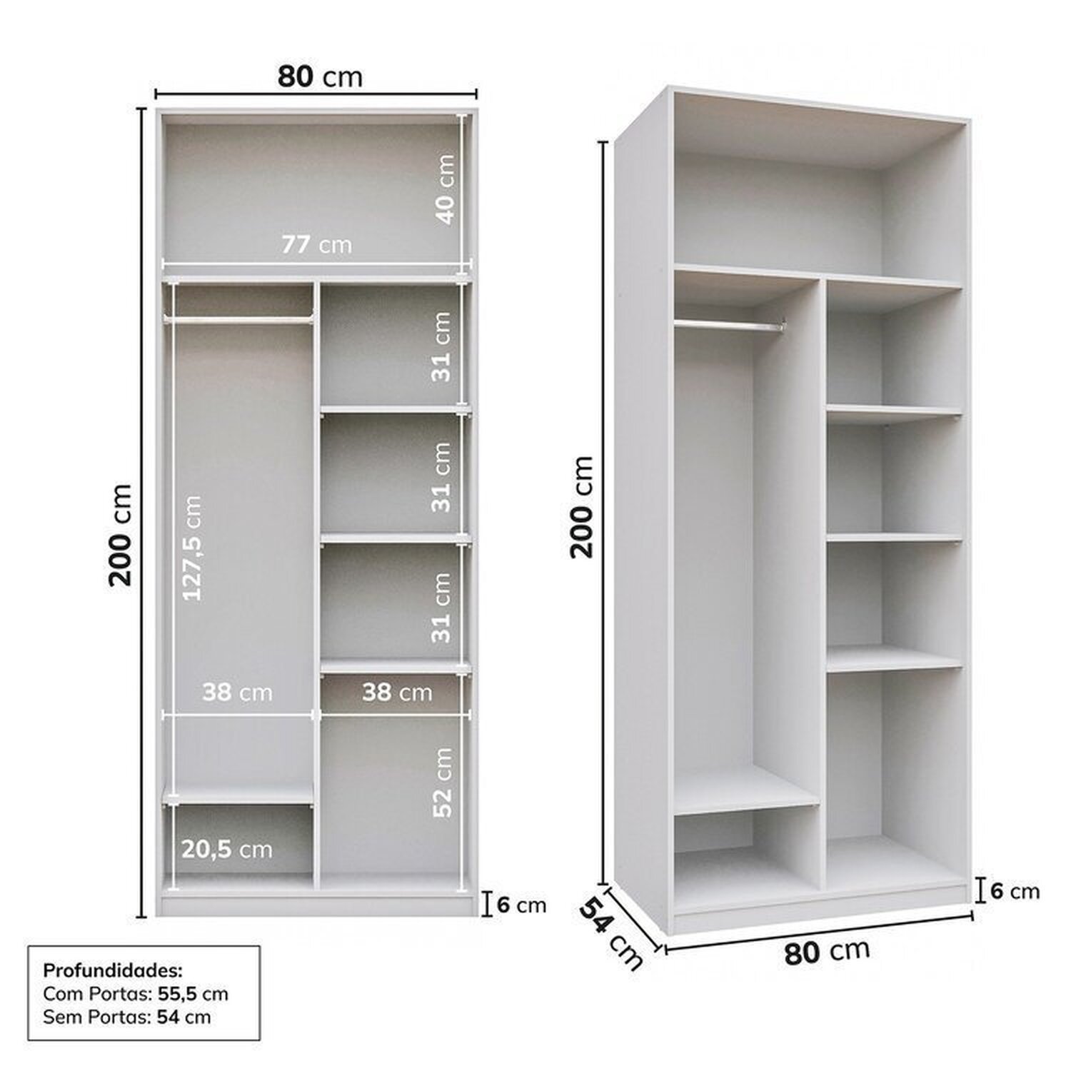 Guarda-roupa Modulado 2 Portas com Prateleiras Jade Cabecasa Madeiramadeira - 3