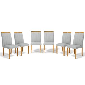 Kit com 6 Cadeiras Aurora Madeira Maciça Estofadas para Mesa de Jantar Linho Cinza 407