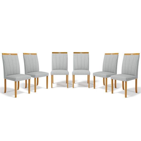 Kit com 6 Cadeiras Aurora Madeira Maciça Estofadas para Mesa de Jantar Linho Cinza 407
