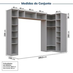 Guarda-Roupa Modulado 9 Peças 13 Portas Jade CabeCasa MadeiraOriginals Cinza/Urbano - 4 Guarda-Roupa Modulado 9 Peças 13 Portas Jade CabeCasa MadeiraOriginals Cinza/Urbano - 4