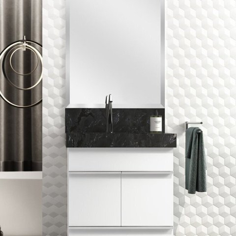 Kit 2 Cubas Esculpidas em Porcelanato Slim para Banheiro 60cm Preto/Black Blu