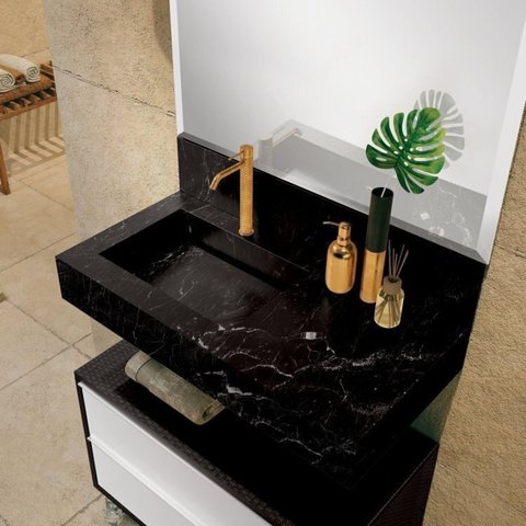 2 Bancadas em Porcelanato para Banheiro 80cm Pró com Cuba Esculpida Preto/Black Blu