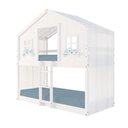 Ver imagem 1 de Beliche Infantil Montessori Casinha Dos Sonhos com Cortina Madeira Maciça Branco Megamobilia