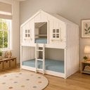 Ver imagem 3 de Beliche Infantil Montessori Casinha Dos Sonhos com Cortina Madeira Maciça Branco Megamobilia
