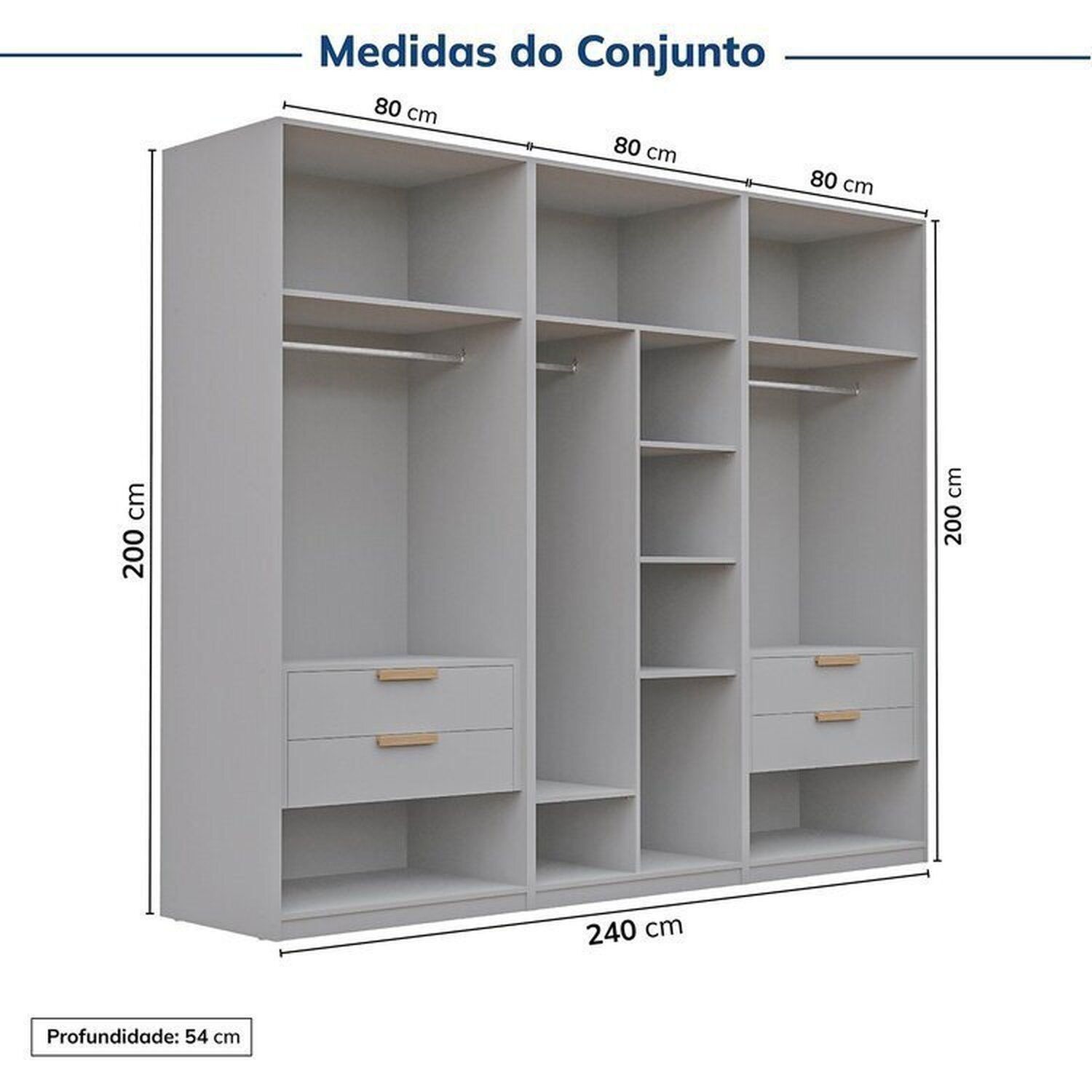 Guarda-roupa Modulado 3 Peças sem Portas Jade Cabecasa Madeiramadeira - 4