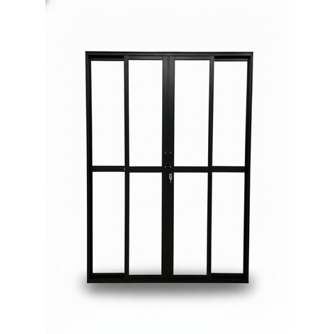 Porta Sacada 4 Folhas Aluminio Preto com Fechadura 2,10x2,00 Linha 25