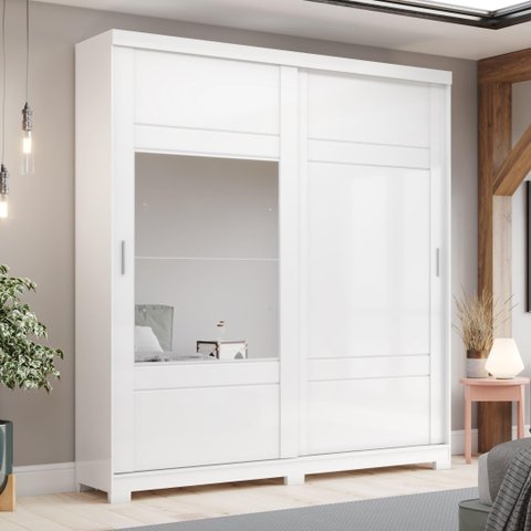 Guarda-roupa Verg 02 Pts. Deslizantes C/ Espelho Branco - Henn