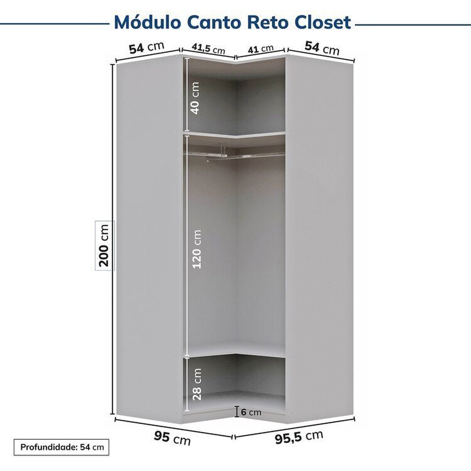 Guarda-Roupa Modulado de Canto 3 Peças sem Portas Jade CabeCasa MadeiraMadeira - 11