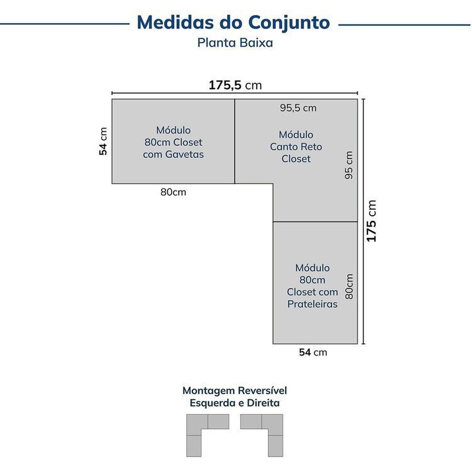 Guarda-Roupa Modulado de Canto 3 Peças sem Portas Jade CabeCasa MadeiraMadeira - 2