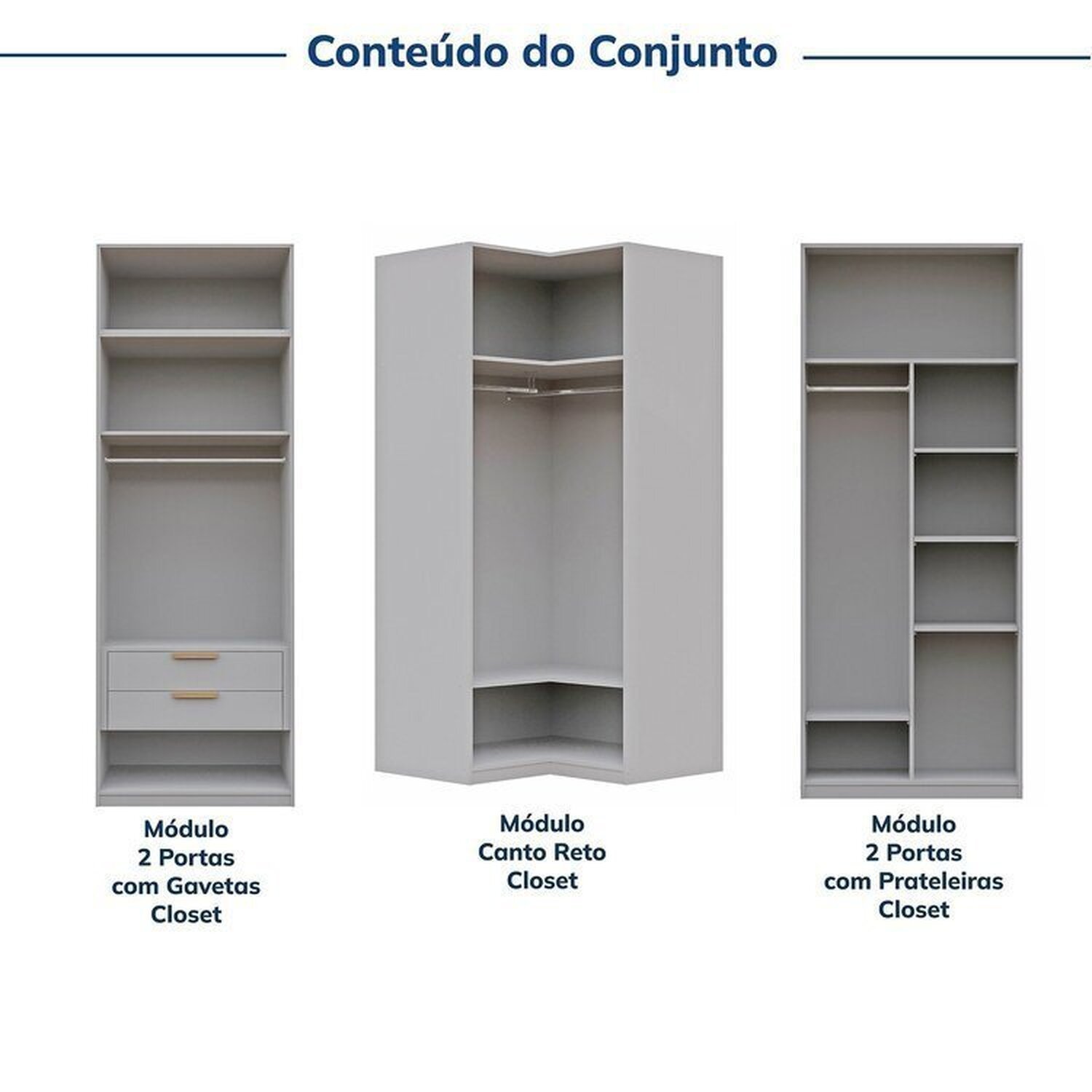 Guarda-Roupa Modulado de Canto 3 Peças sem Portas Jade CabeCasa MadeiraMadeira - 4