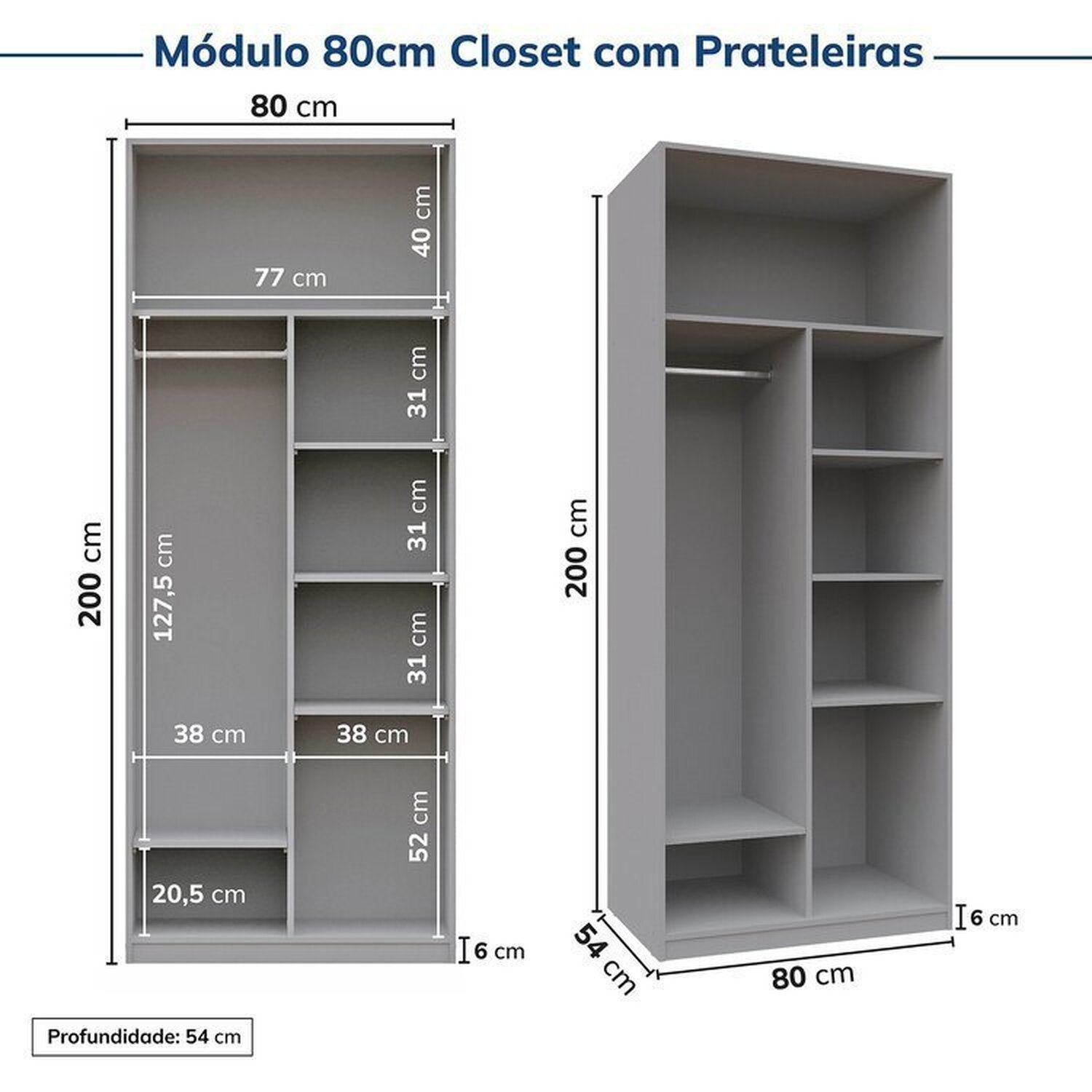 Guarda-Roupa Modulado de Canto 3 Peças sem Portas Jade CabeCasa MadeiraMadeira - 9