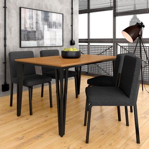 Mesa com 4 Cadeiras Industrial 1,36 Denver Pt/cn/gr - Móveis Arapongas Preto Fosco/cin/linho