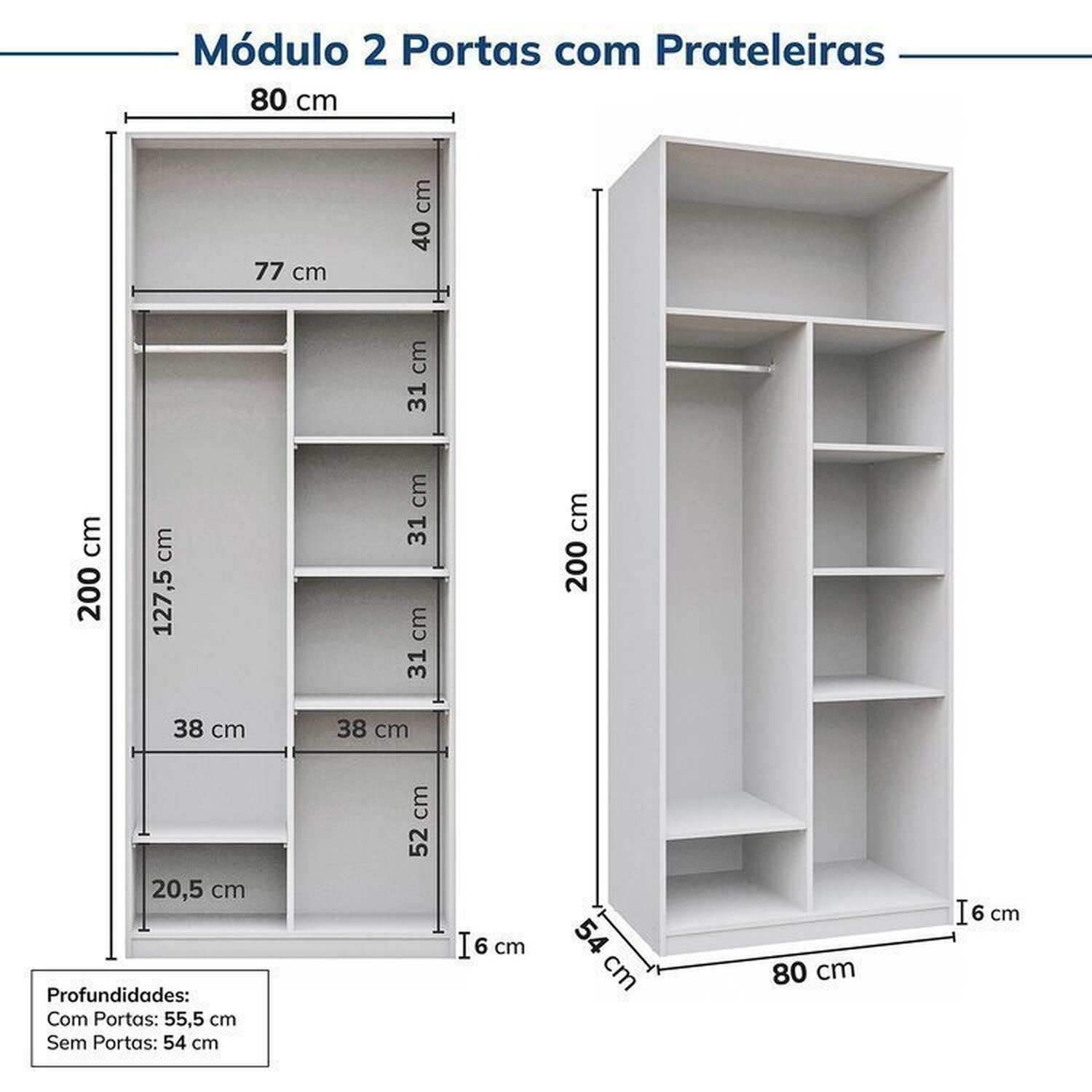 Guarda-roupa Modulado 3 Peças 6 Portas Jade Cabecasa Madeiramadeira - 10