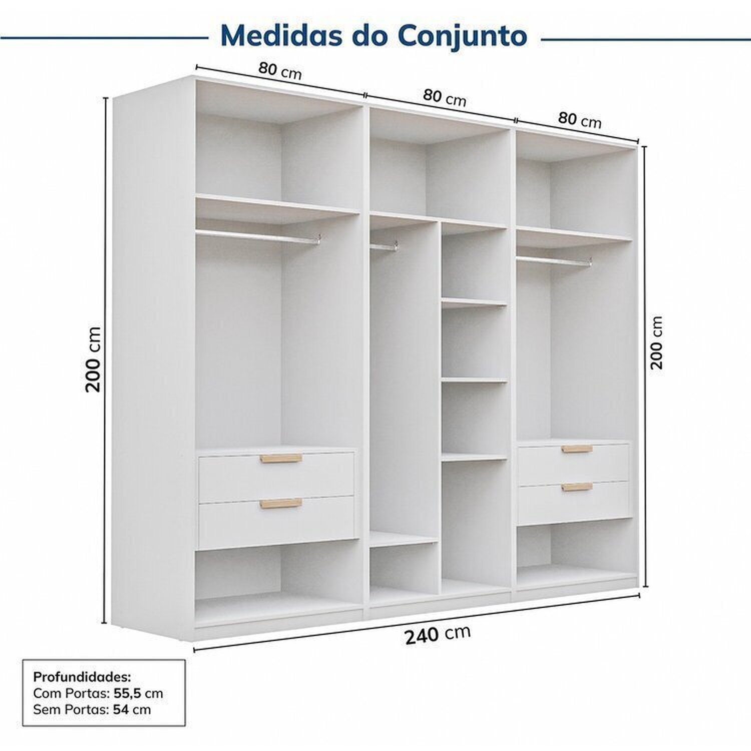 Guarda-roupa Modulado 3 Peças 6 Portas Jade Cabecasa Madeiramadeira - 4