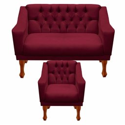 Jogo de Sofá Namoradeira + 02 Poltronas para Escritorio Recepção Grecia - Suede Marsala - 3