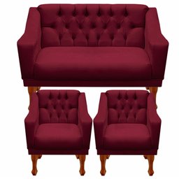 Jogo de Sofá Namoradeira + 02 Poltronas para Escritorio Recepção Grecia - Suede Marsala - 1