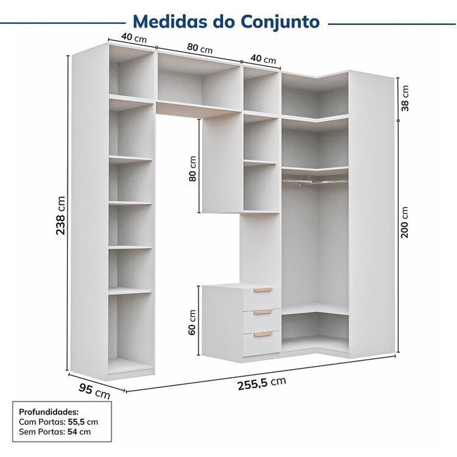 Guarda-roupa Modulado 10 Peças 10 Portas 1 Mesa Cabeceira Jade Cabecasa Madeiramadeira - 4