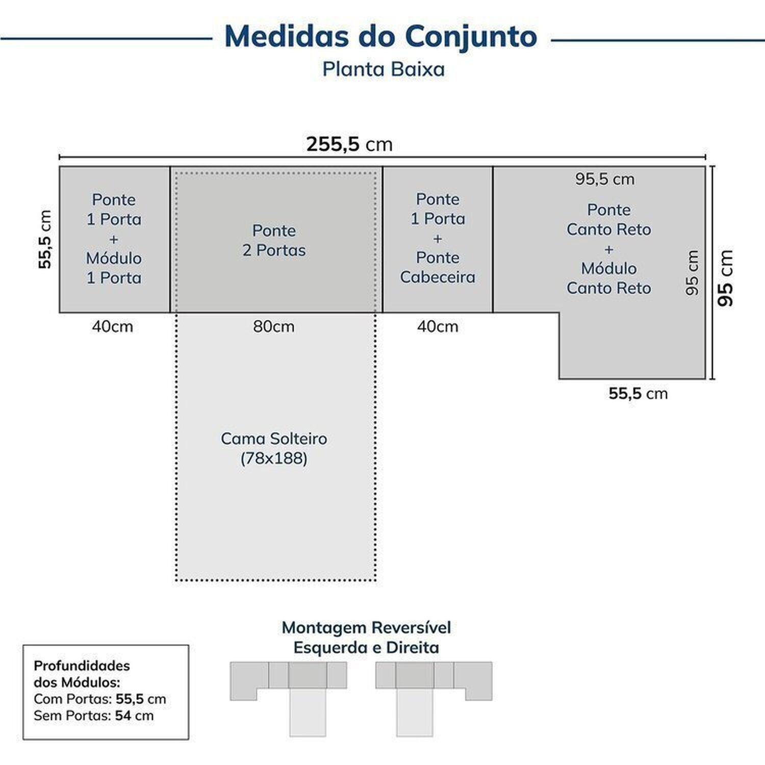 Guarda-roupa Modulado 10 Peças 10 Portas 1 Mesa Cabeceira Jade Cabecasa Madeiramadeira - 3