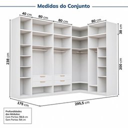 Guarda-roupa Modulado 10 Peças 14 Portas Jade CabeCasa MadeiraMadeira - 4