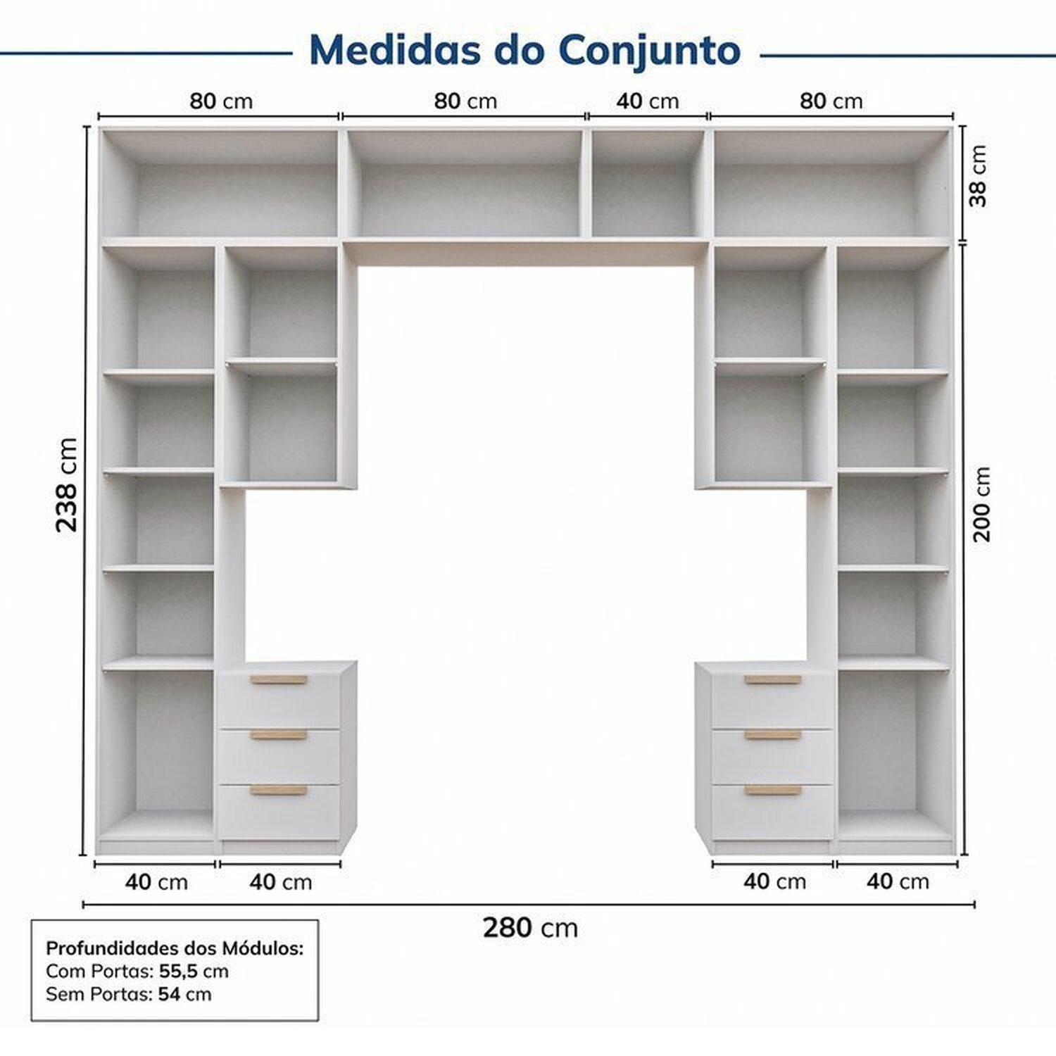 Guarda-roupa Modulado 10 Peças 11 Portas 2 Mesas de Cabeceira Jade Cabecasa Madeiramadeira - 4