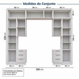 Guarda-roupa Modulado 10 Peças 11 Portas 2 Mesas de Cabeceira Jade CabeCasa MadeiraMadeira - 4