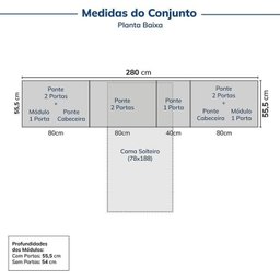 Guarda-roupa Modulado 10 Peças 11 Portas 2 Mesas de Cabeceira Jade CabeCasa MadeiraMadeira - 3