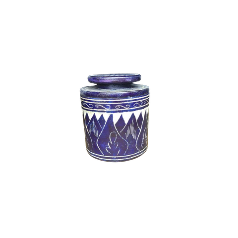 Manteigueira Francesa Decorada em Pedra Sabão - Azul - Flor