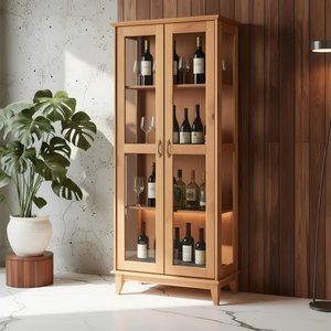 Cristaleira Luxo Madeira Maciça 2 Portas de Vidro