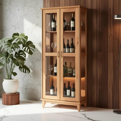 Cristaleira Luxo Madeira Maciça 2 Portas de Vidro