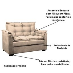 Sofá Confortável 1,40 Pequeno Compacto Small - Nude Areia - 4