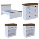 Ver imagem 3 de Conjunto Cama Casal 2 Mesas de Cabeceira e Cômoda England MDF Branco/Freijó