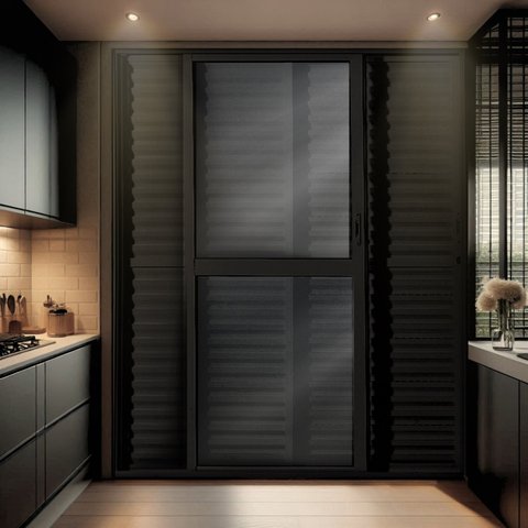 Porta Balção de Aluminio 210x150cm 2 Folhas Moveis e 1 Folha Fixa