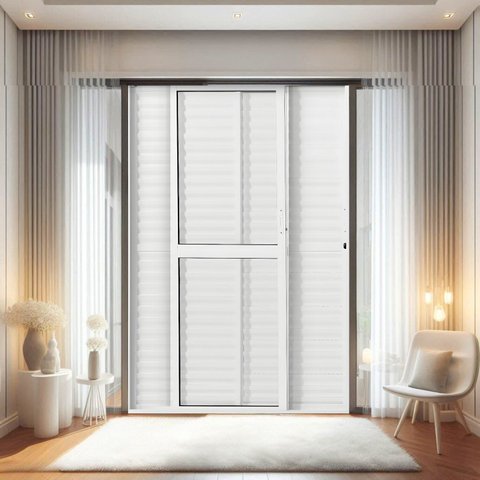 Porta Balção de Aluminio 210x150cm 2 Folhas Moveis e 1 Folha Fixa