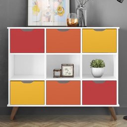 Nicho Organizador Retrô 1478 com 6 Gavetas Branco/Colorido - Qmovi - 2