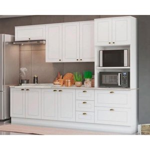 Cozinha Completa Americana (2 Aéreos, 2 Balcões, 1 Paneleiro, 2 Complemento) 7 Peças Branco -